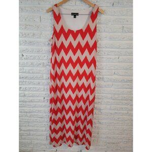 Jessica Howard XL Tank Dress Red Chevron Sleeveless Midi Pullover GEO276XE